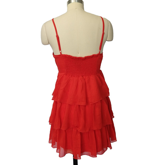 Vintage Y2K Red Mini Dress Size S Bebe Ruffle Tiered Sparkle HoCo Sweetheart - Picture 6 of 8